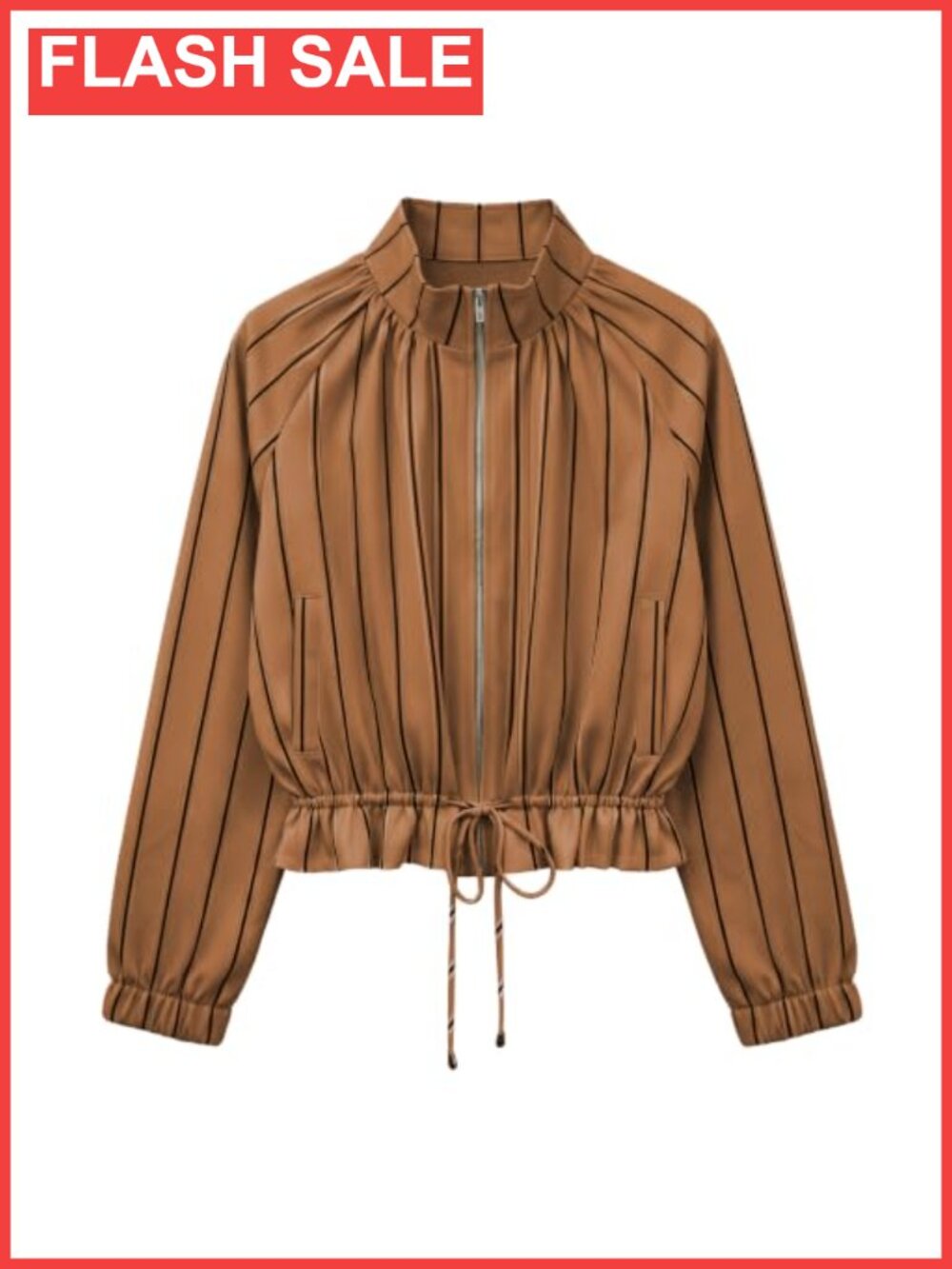 Women's Zip Up Cropped Jacket Ruffle Hem Pockets Casual